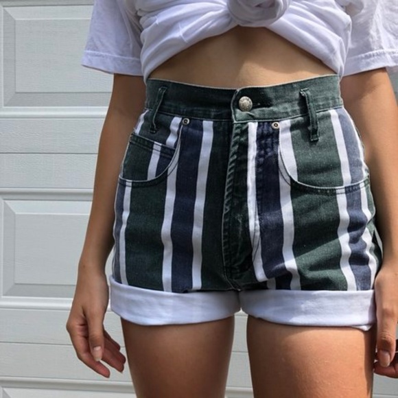 Vintage Pants - striped denim shorts